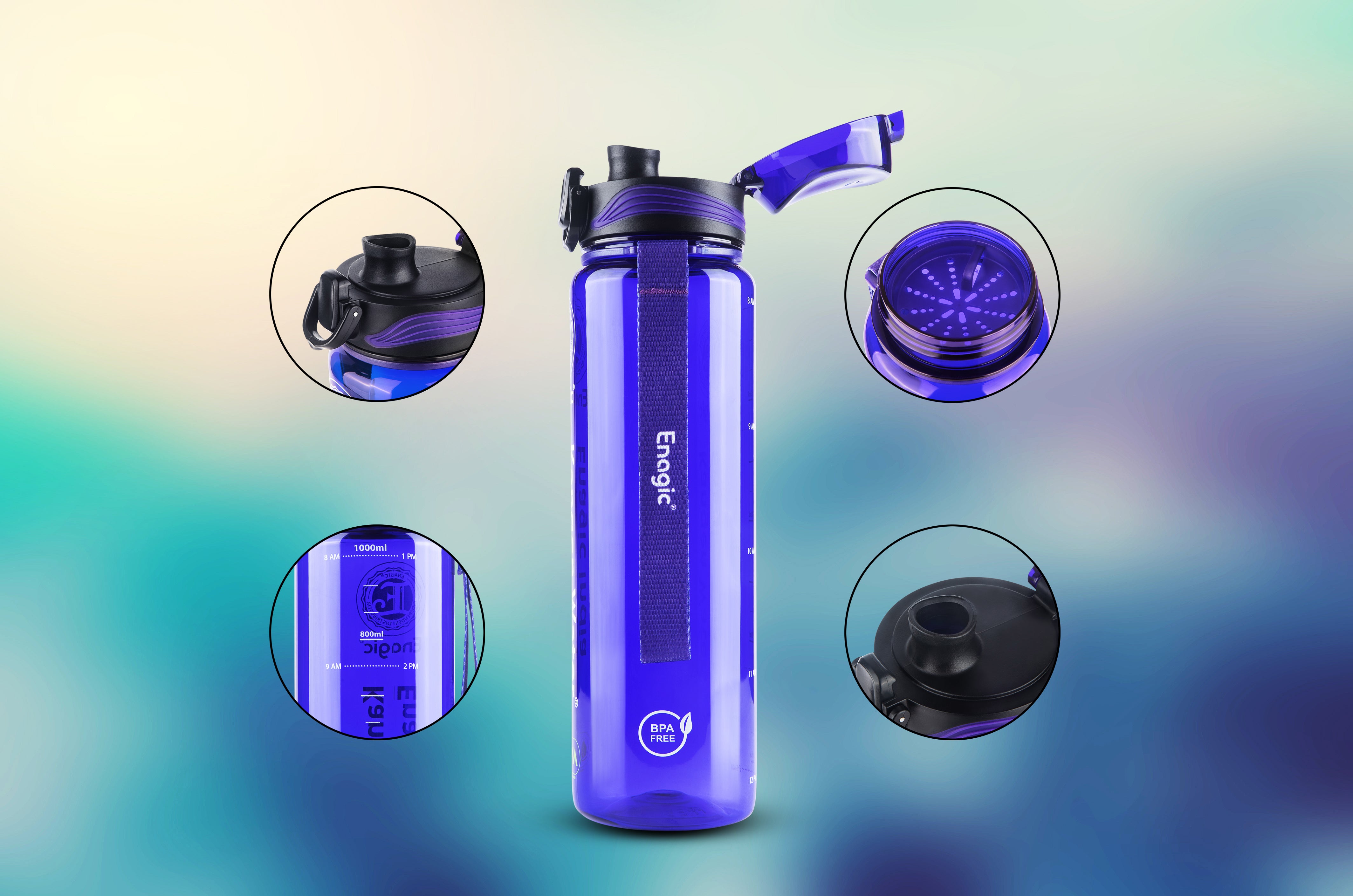 Enagic Kangen 1000ml Tritan Water Bottle – Glossy Finish | BPA-Free, Leakproof, Reusable with Cup Style Lid