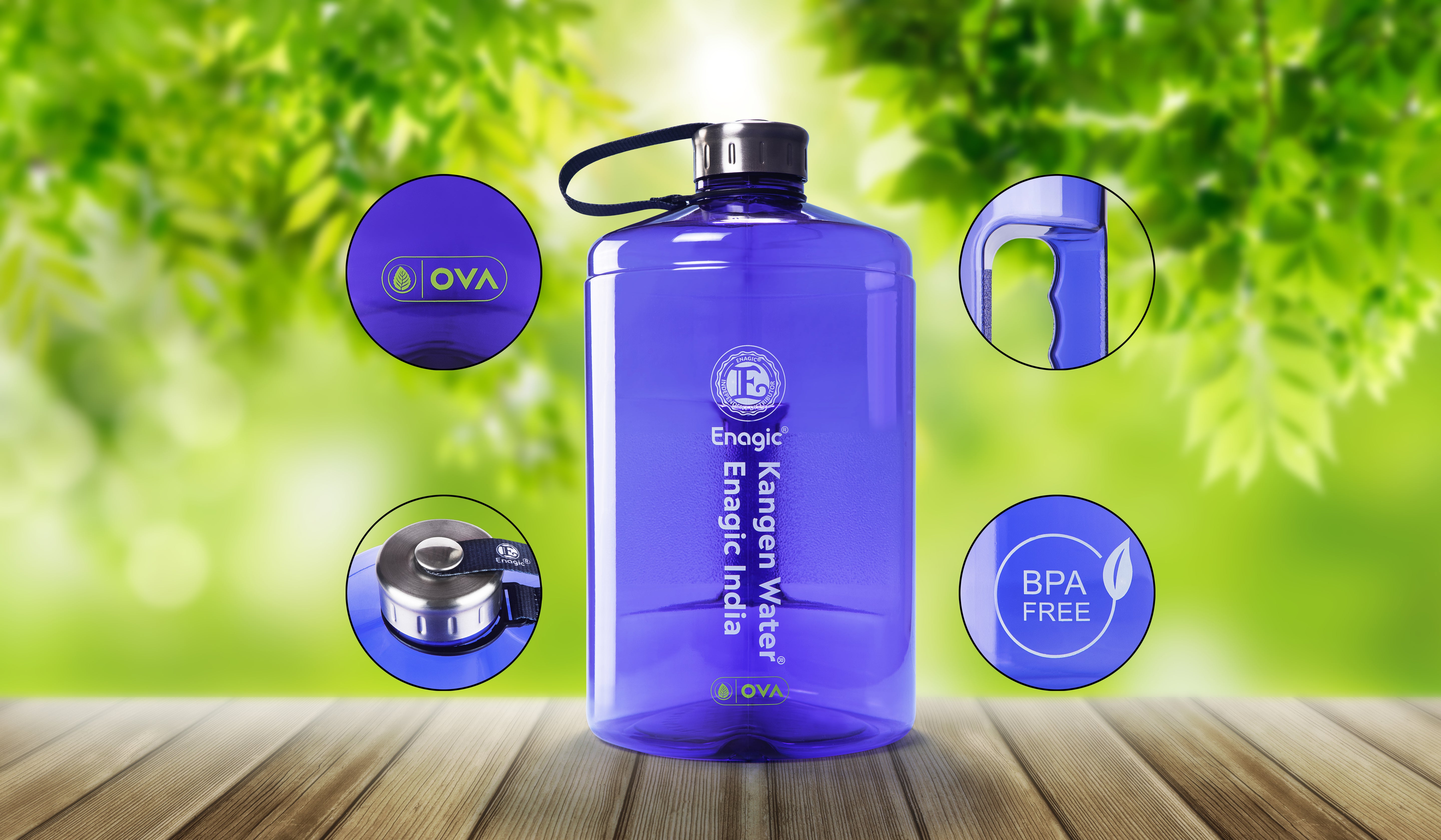 Enagic Kangen 3700ml Tritan Water Bottle – Glossy Finish with Stainless Steel Lid & Handle | BPA-Free, Leakproof, Mega Size & Durable