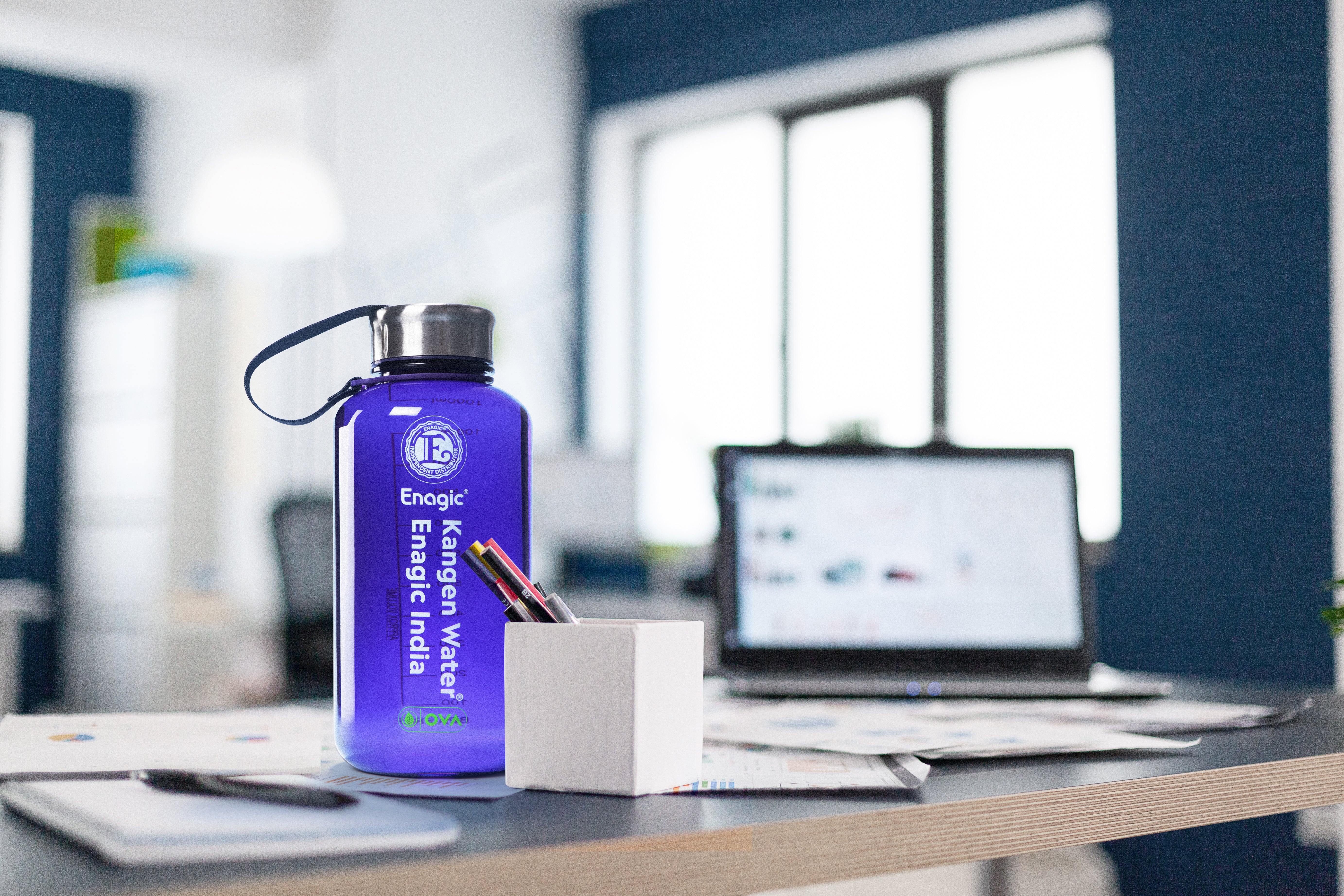 Enagic Kangen 1000ml Tritan Water Bottle – BPA-Free, Leakproof, Reusable | Classic Design with Steel Lid & Strap