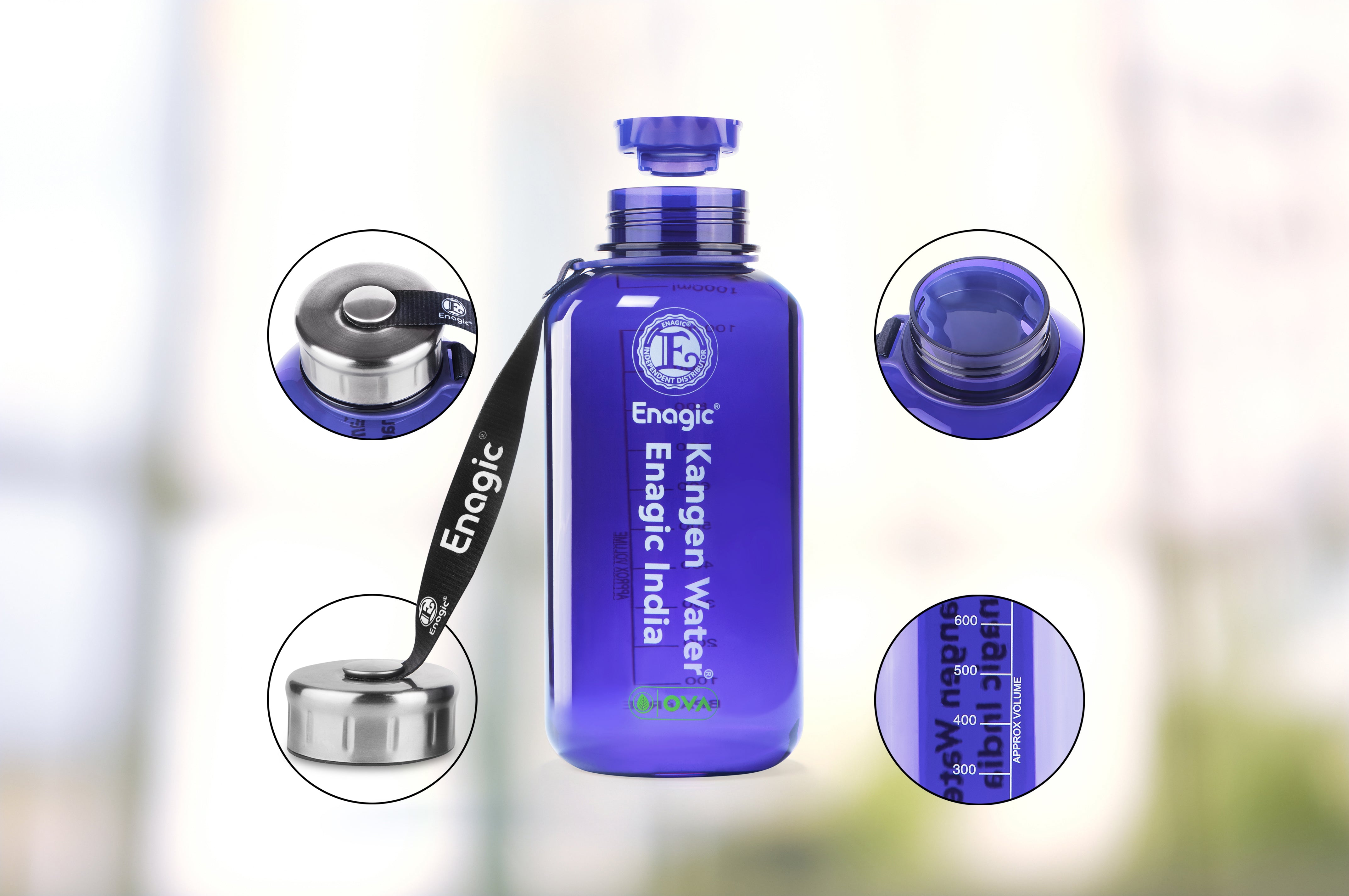 Enagic Kangen 1000ml Tritan Water Bottle – BPA-Free, Leakproof, Reusable | Classic Design with Steel Lid & Strap