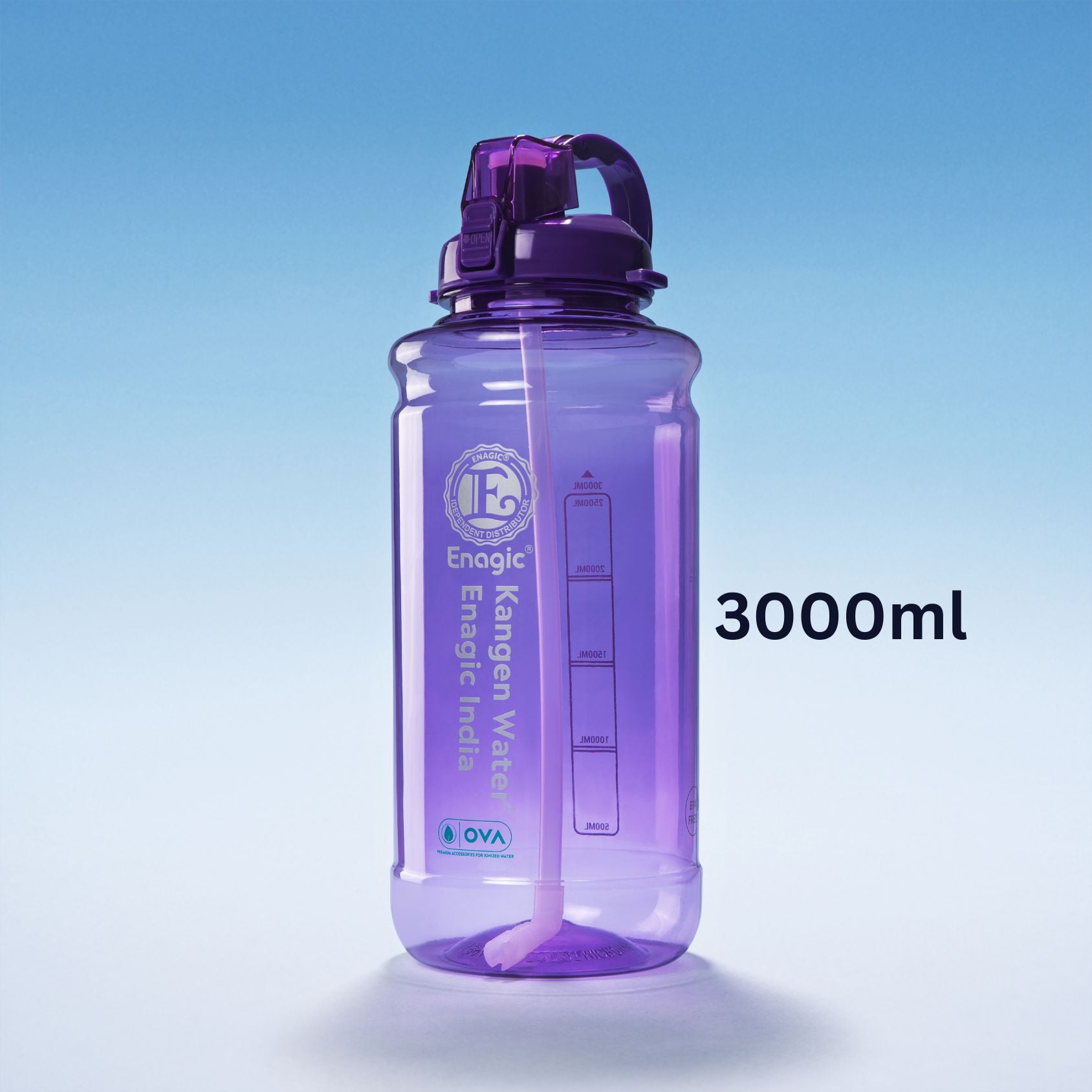 Enagic Kangen 3000ml Tritan Water Bottle – Mega Size with Sipper Pipe & Carry Handle | BPA-Free, Leakproof, Durable & Reusable