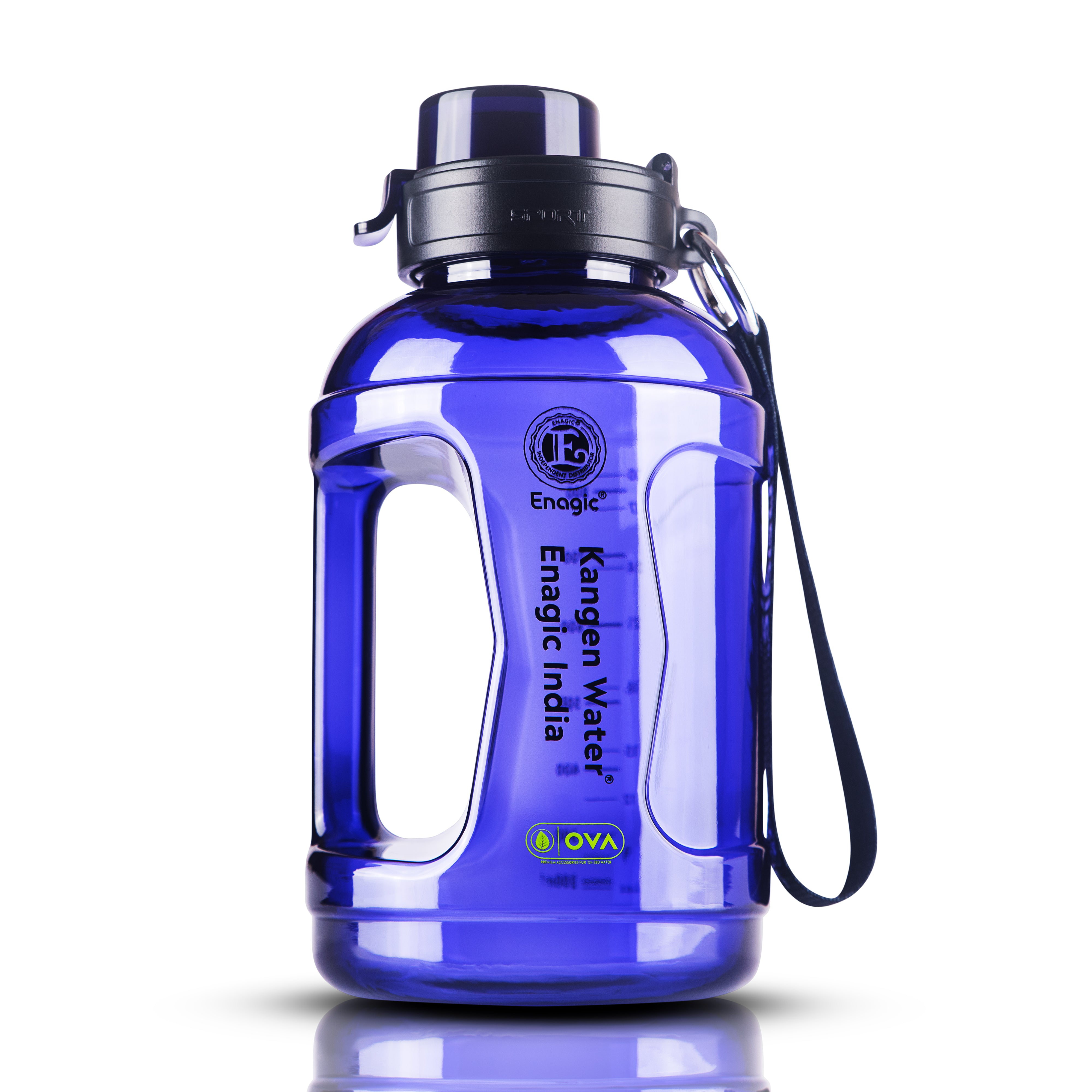 Enagic Kangen 1000ml Round Tritan Water Bottle – Sipper Lid with Strap Holder & Handle | BPA-Free, Leakproof, Reusable