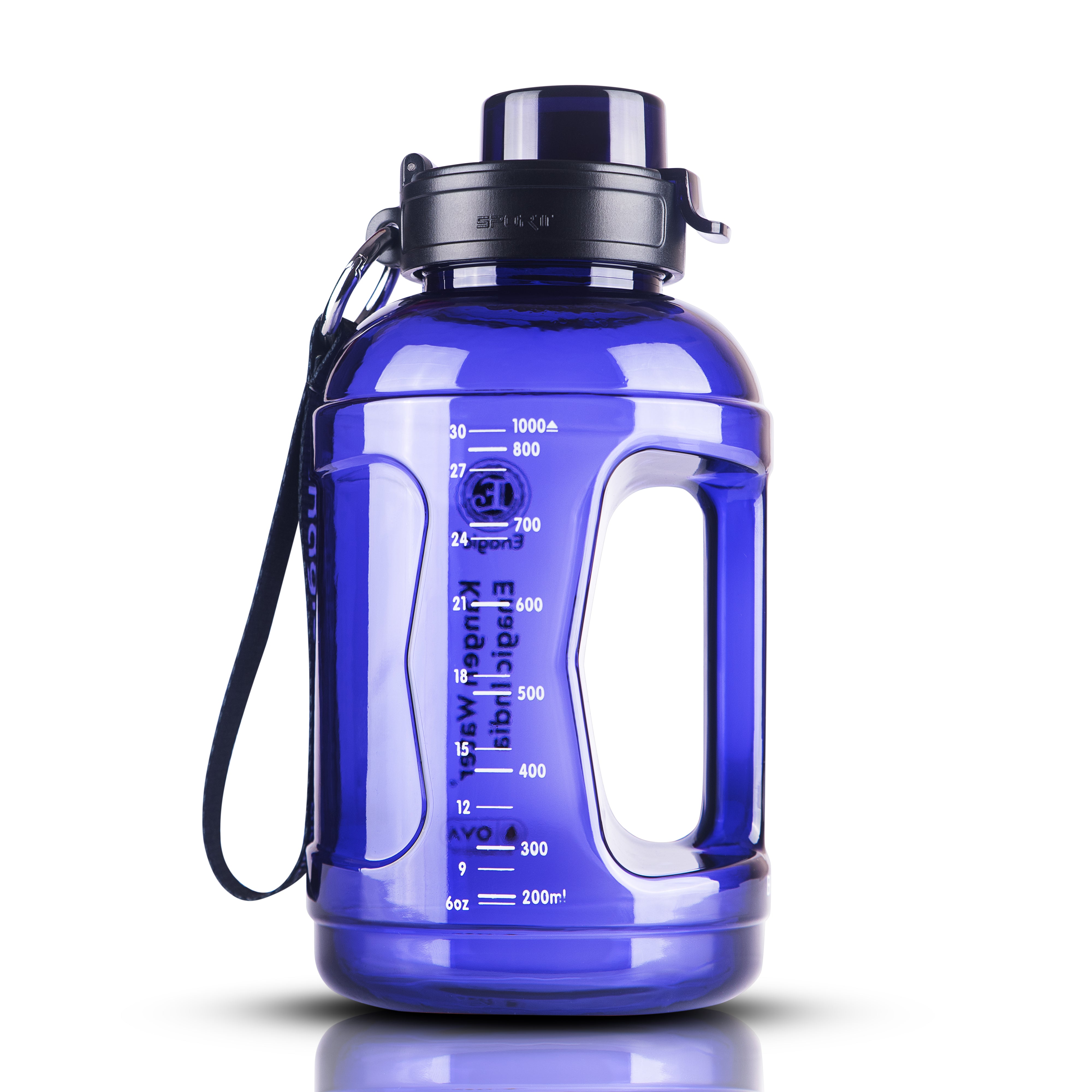 Enagic Kangen 1000ml Round Tritan Water Bottle – Sipper Lid with Strap Holder & Handle | BPA-Free, Leakproof, Reusable