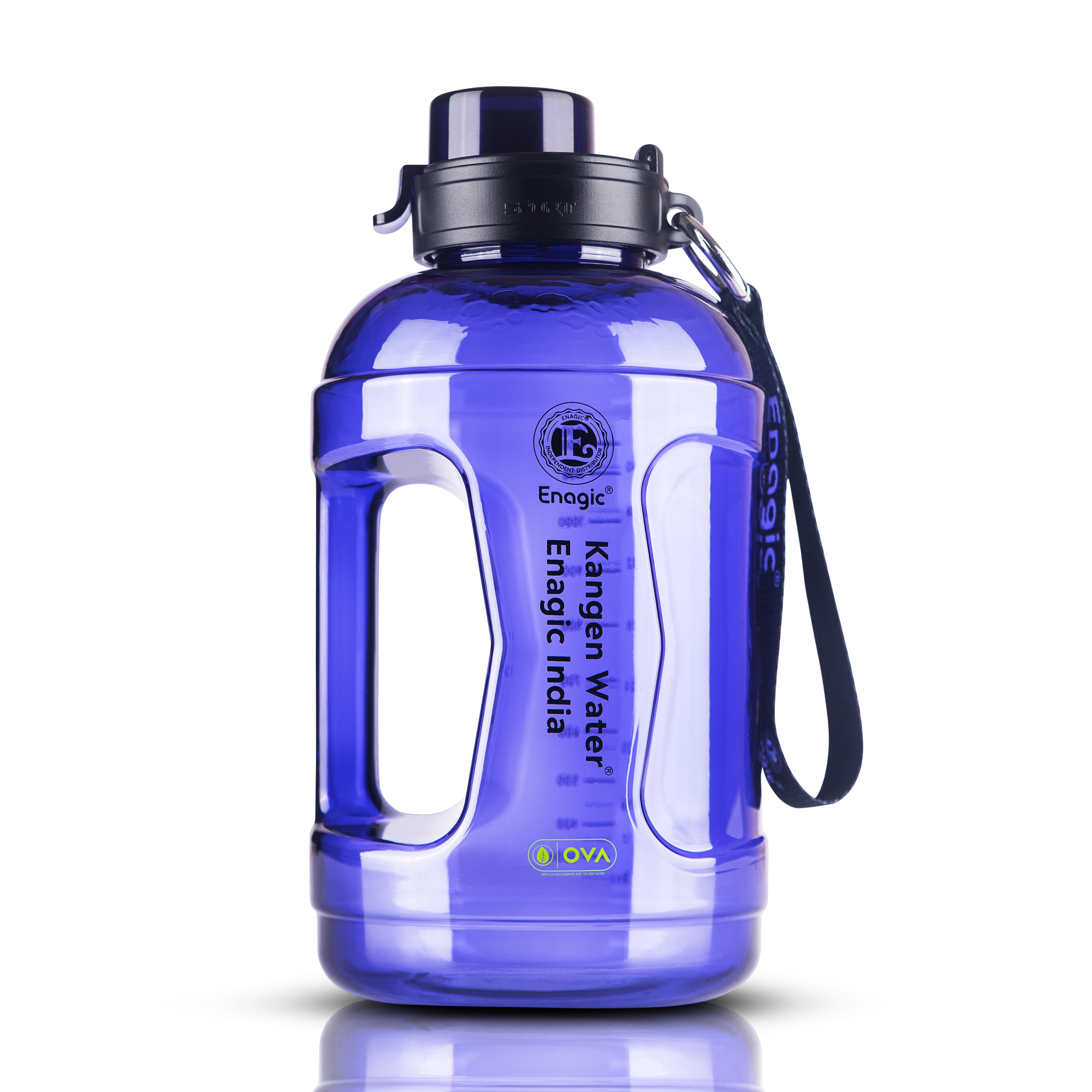 Enagic Kangen 1000ml Round Tritan Water Bottle – Sipper Lid with Strap Holder & Handle | BPA-Free, Leakproof, Reusable