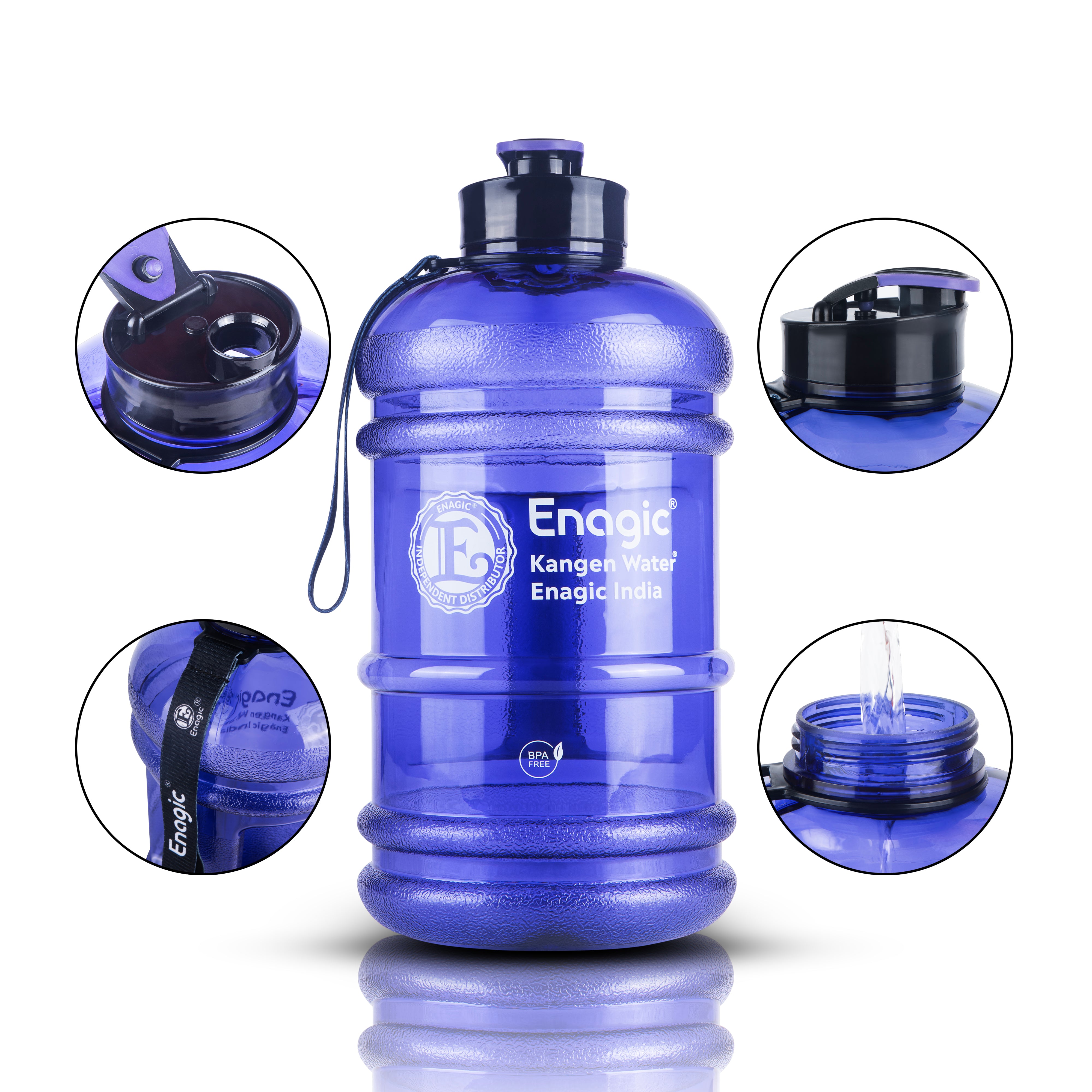 Enagic Kangen 2000ml Tritan Water Bottle – Extra-Large Glossy Finish Sipper with Strap | BPA-Free, Leakproof, Durable & Reusable