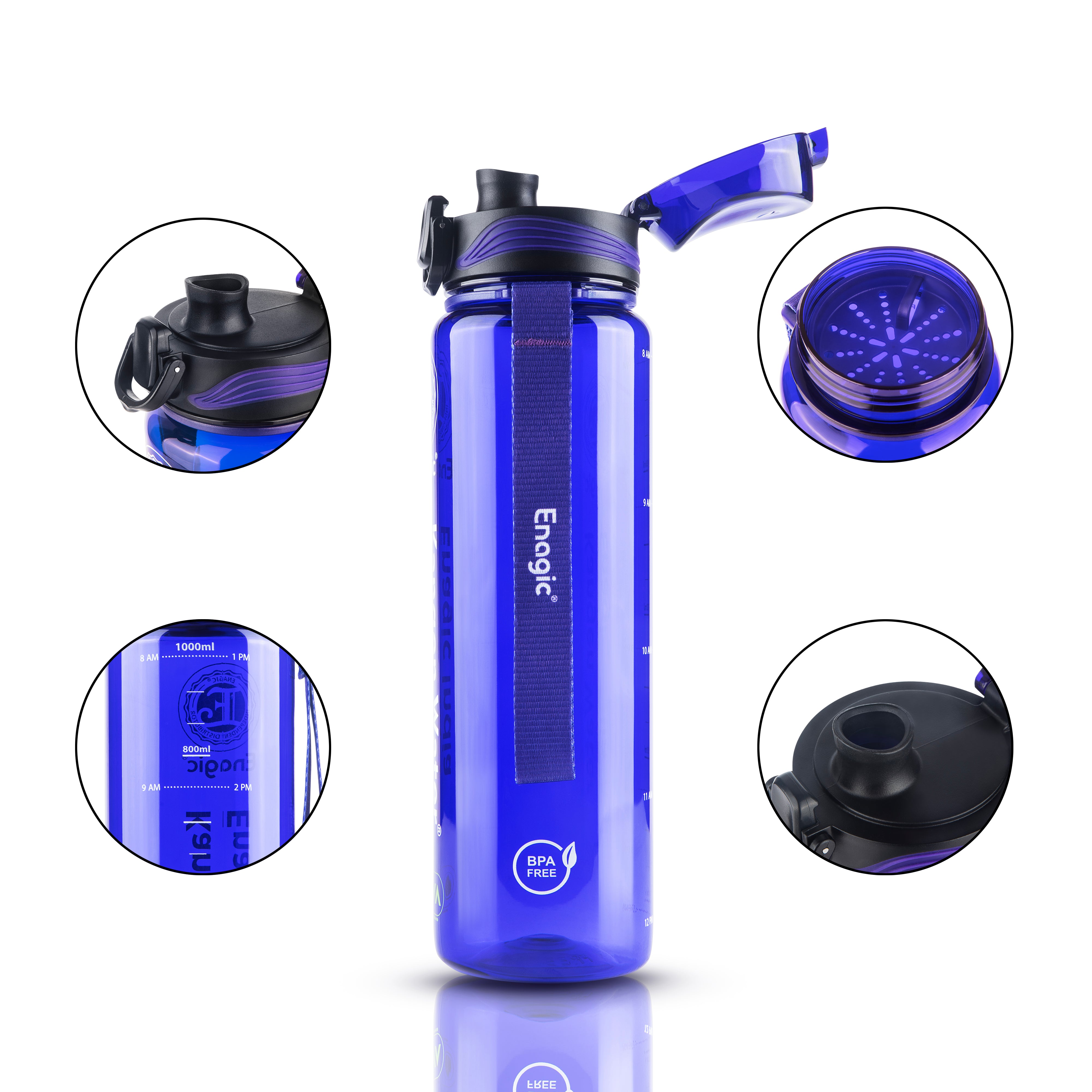 Enagic Kangen 1000ml Tritan Water Bottle – Glossy Finish | BPA-Free, Leakproof, Reusable with Cup Style Lid