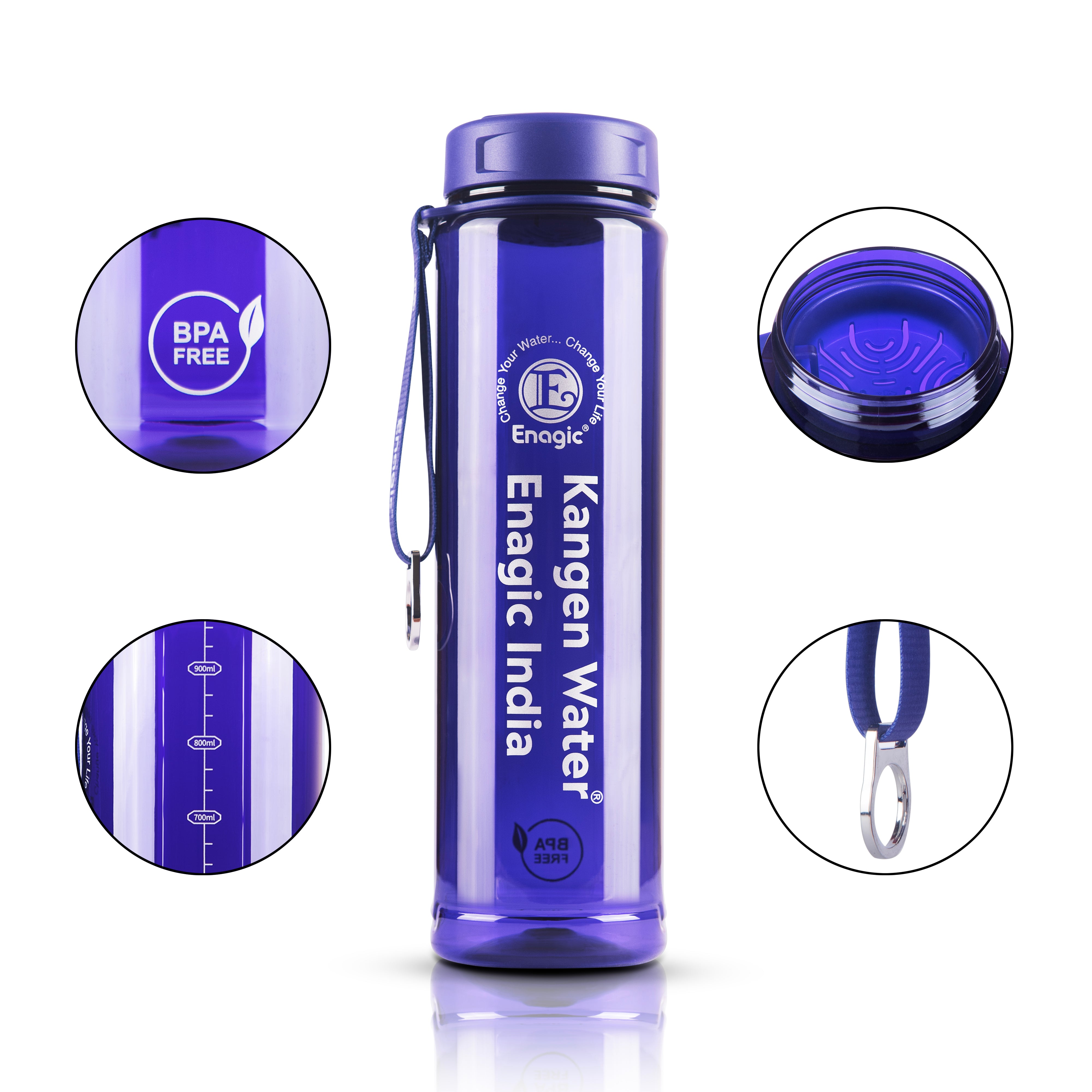 Enagic Kangen 1000ml Tritan Water Bottle – Steel Ring, Strap Holder & Motivational Time Markers | BPA-Free, Leakproof, Reusable“Stay Motivated. Stay Hydrated.”