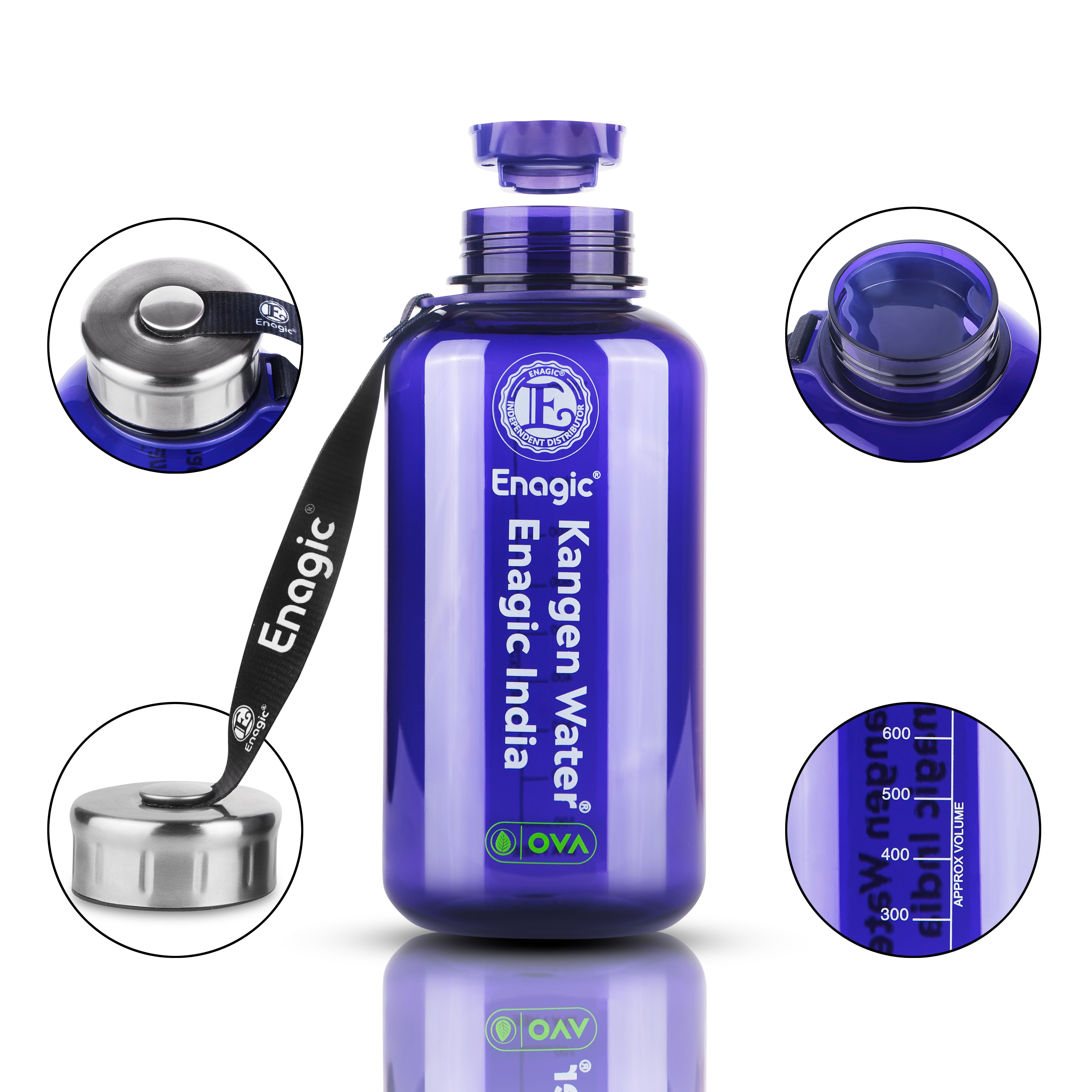 Enagic Kangen 1000ml Tritan Water Bottle – BPA-Free, Leakproof, Reusable | Classic Design with Steel Lid & Strap