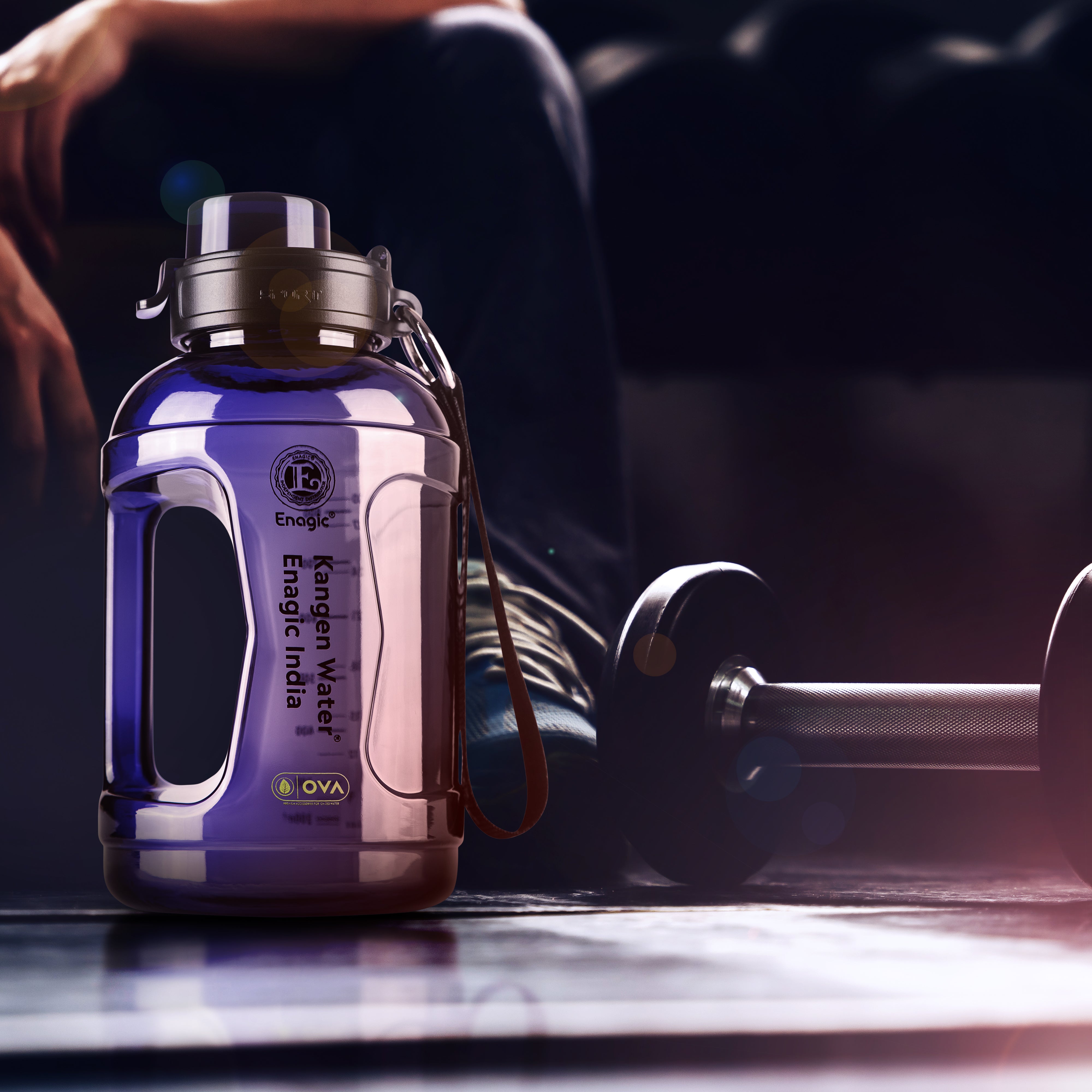 Enagic Kangen 1000ml Round Tritan Water Bottle – Sipper Lid with Strap Holder & Handle | BPA-Free, Leakproof, Reusable