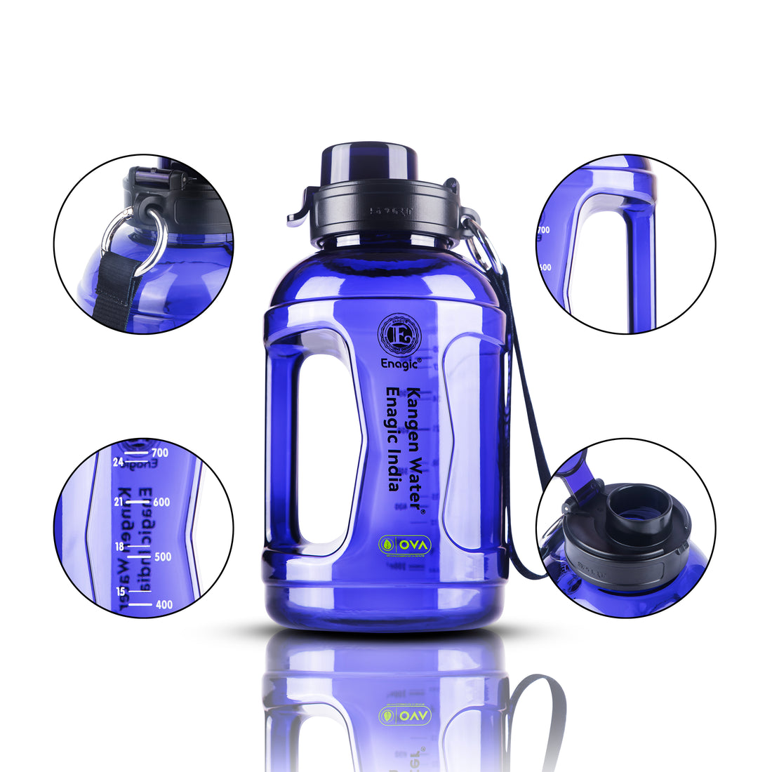 Enagic Kangen 1500ml Round Tritan Water Bottle – Large Sipper Bottle with Strap Holder | BPA-Free, Leakproof, Durable & Reusable