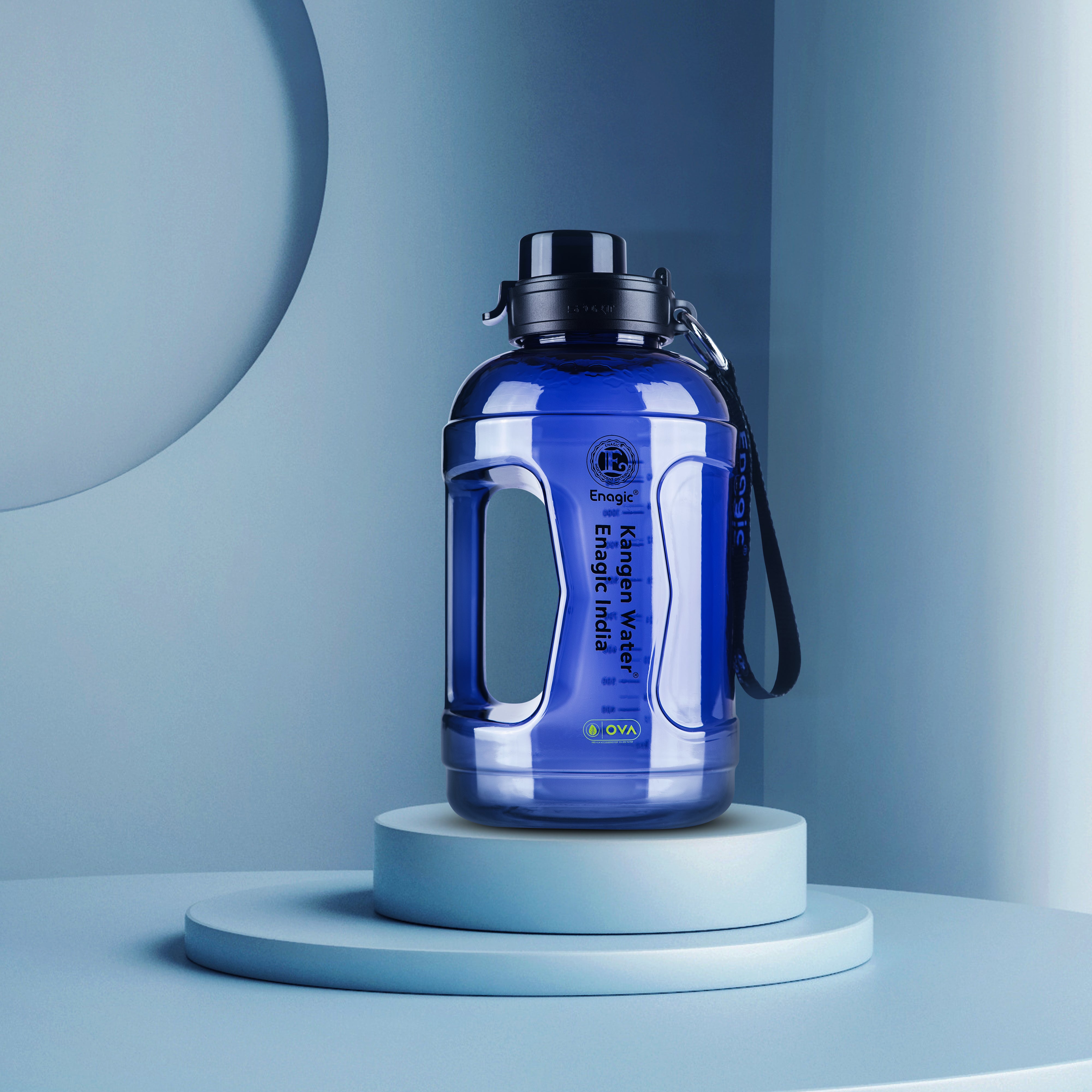 Enagic Kangen 1000ml Round Tritan Water Bottle – Sipper Lid with Strap Holder & Handle | BPA-Free, Leakproof, Reusable