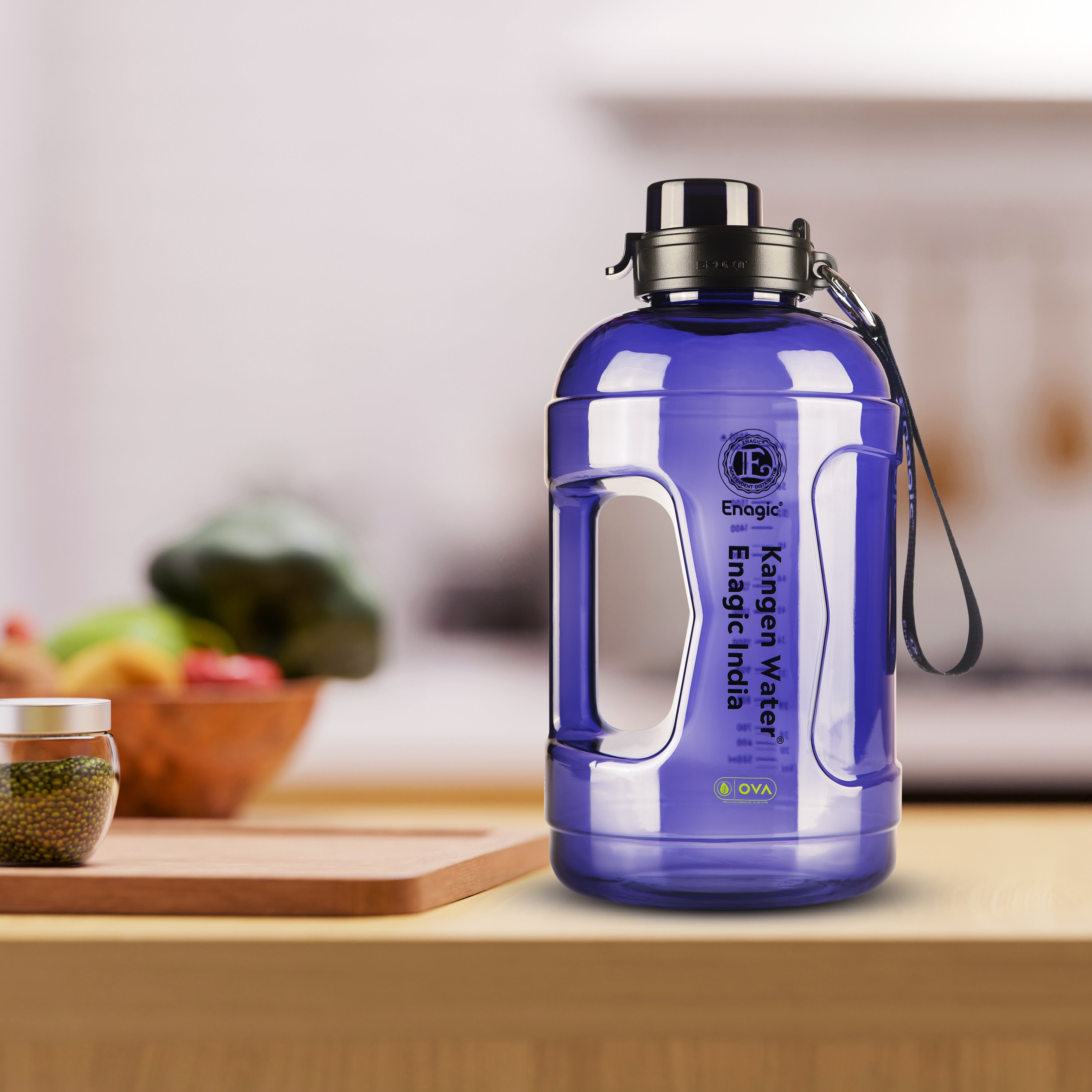 Enagic Kangen 1500ml Round Tritan Water Bottle – Large Sipper Bottle with Strap Holder | BPA-Free, Leakproof, Durable & Reusable