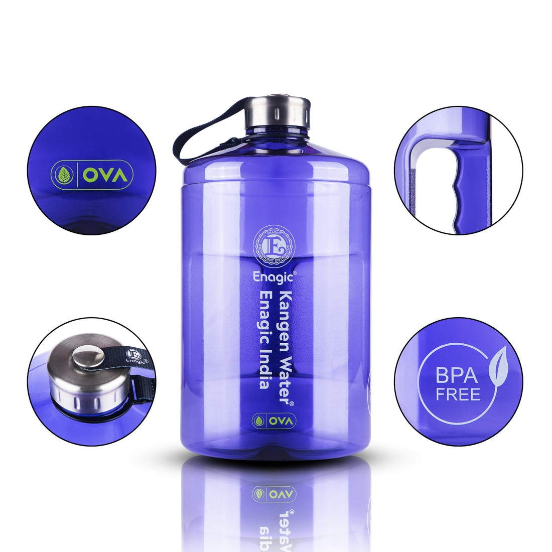 Enagic Kangen 3700ml Tritan Water Bottle – Glossy Finish with Stainless Steel Lid & Handle | BPA-Free, Leakproof, Mega Size & Durable