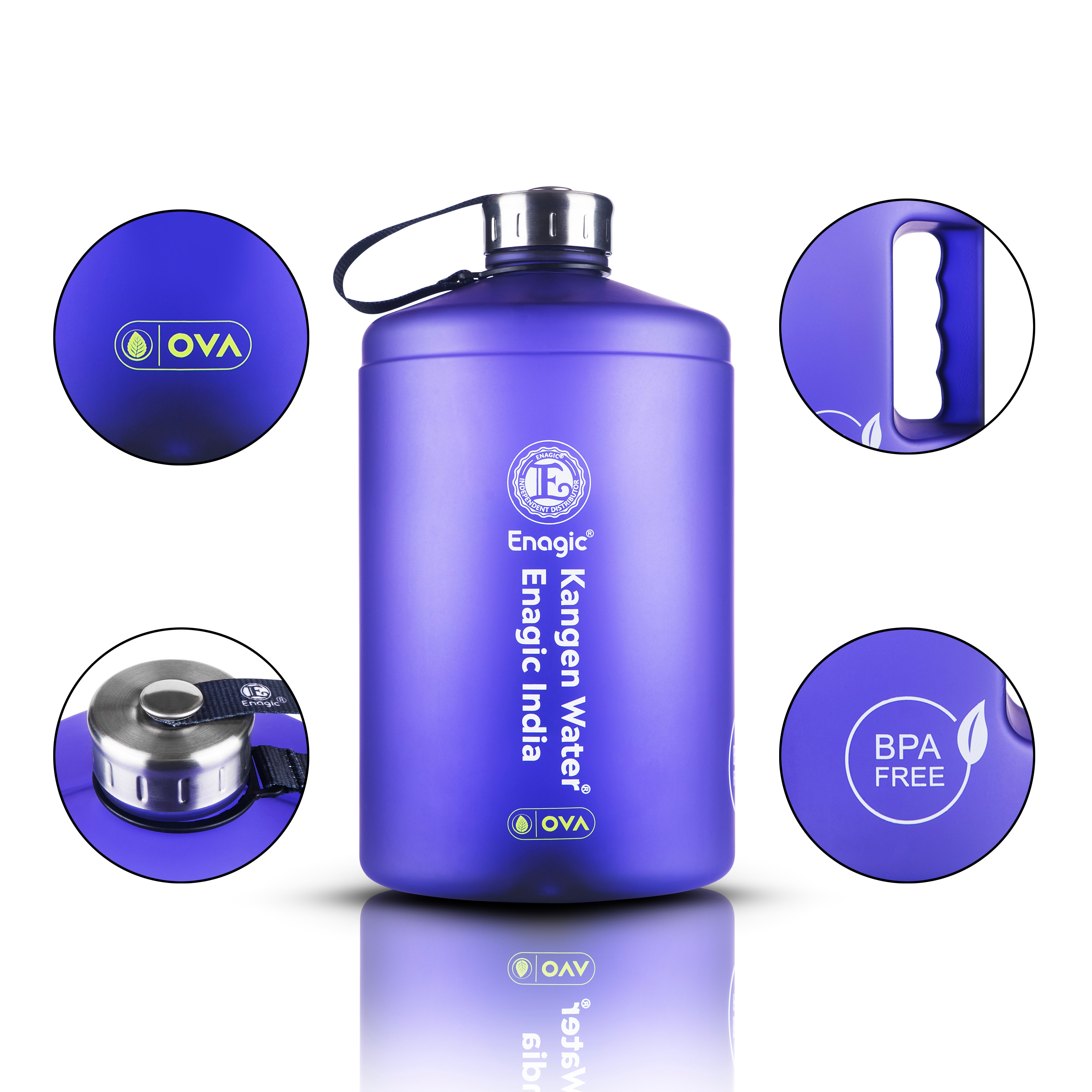 Enagic Kangen 3700ml Tritan Water Bottle – Matte Finish with Stainless Steel Lid & Handle | BPA-Free, Leakproof, Mega Size & Durable