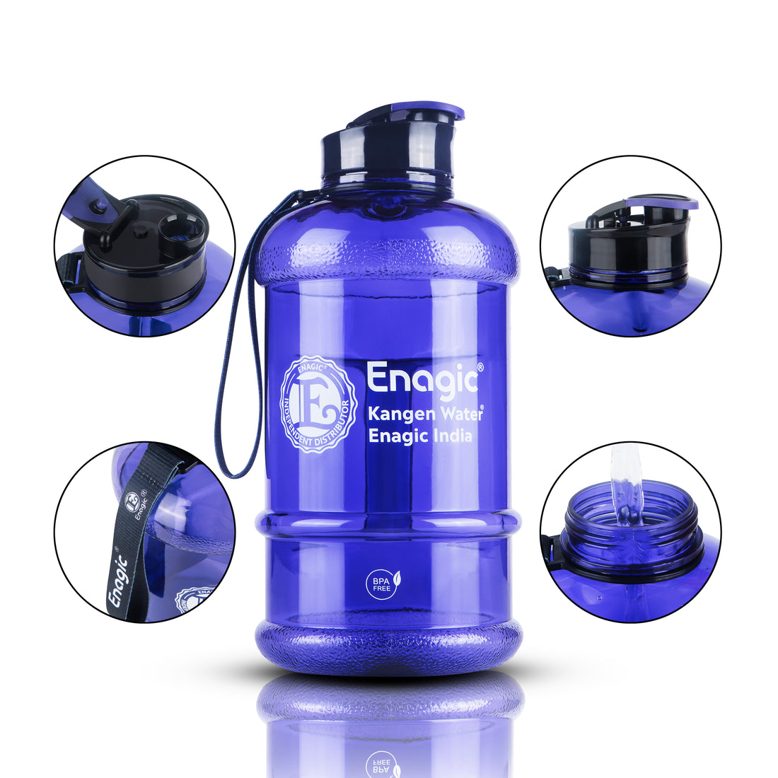 Enagic Kangen 1300ml Tritan Water Bottle – Glossy Finish Sipper with Strap | BPA-Free, Leakproof, Reusable